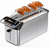 WHALL Long Slot 4 Slice Toaster, Touch Screen Toasters with Projection Display, 1.5" Wide Slot, 5 Bread Types & 11 Shade Sett