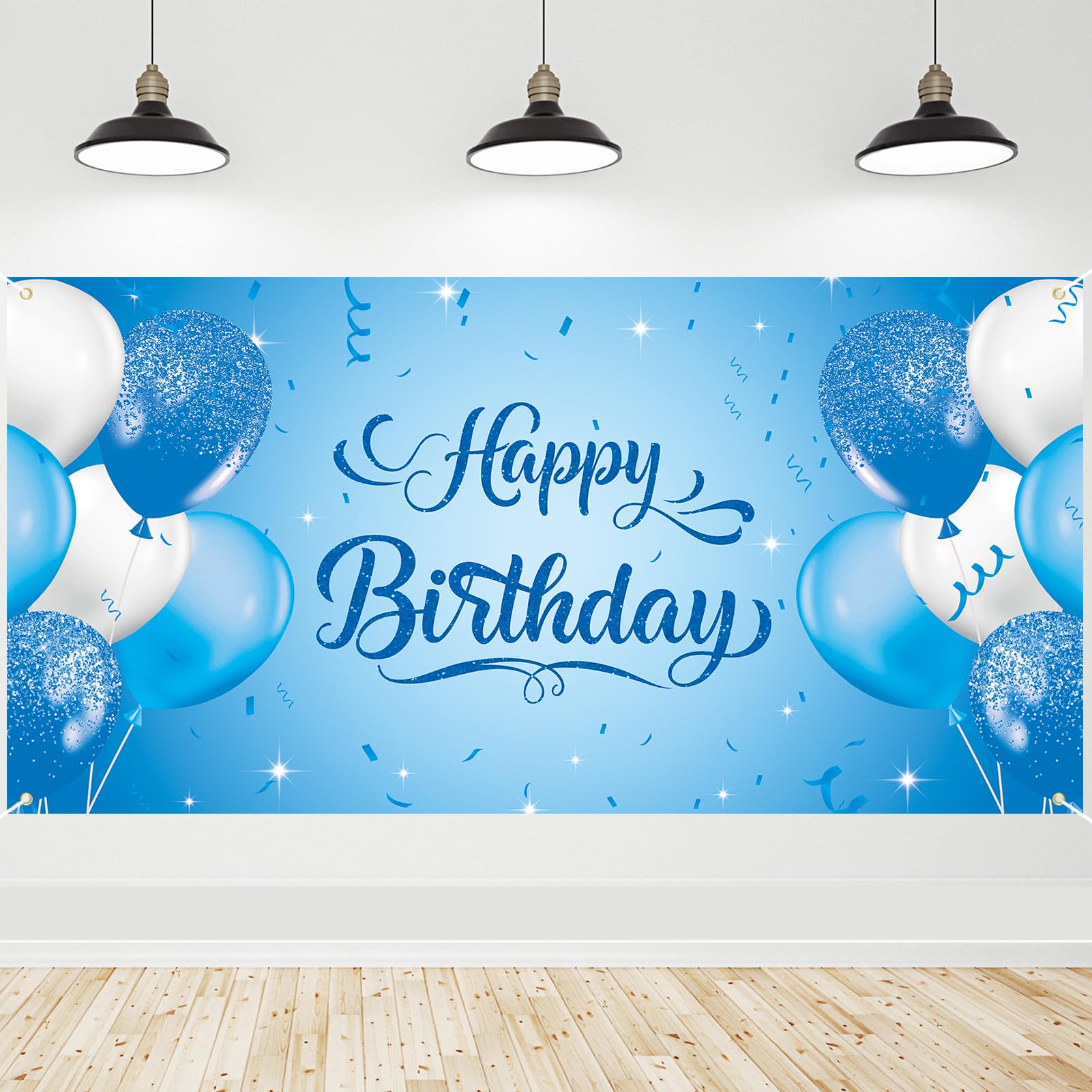 Photo 1 of Roetyce Blue Birthday Banner, Light Blue Happy Birthday Backdrop for Girls Boys(5.9 x 2.9 Ft), Women Men Bday Party Photo Background