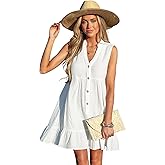 CUPSHE Women Swimsuit Coverup 100% Cotton Ruffle Hem Beach Cover Up Dresses