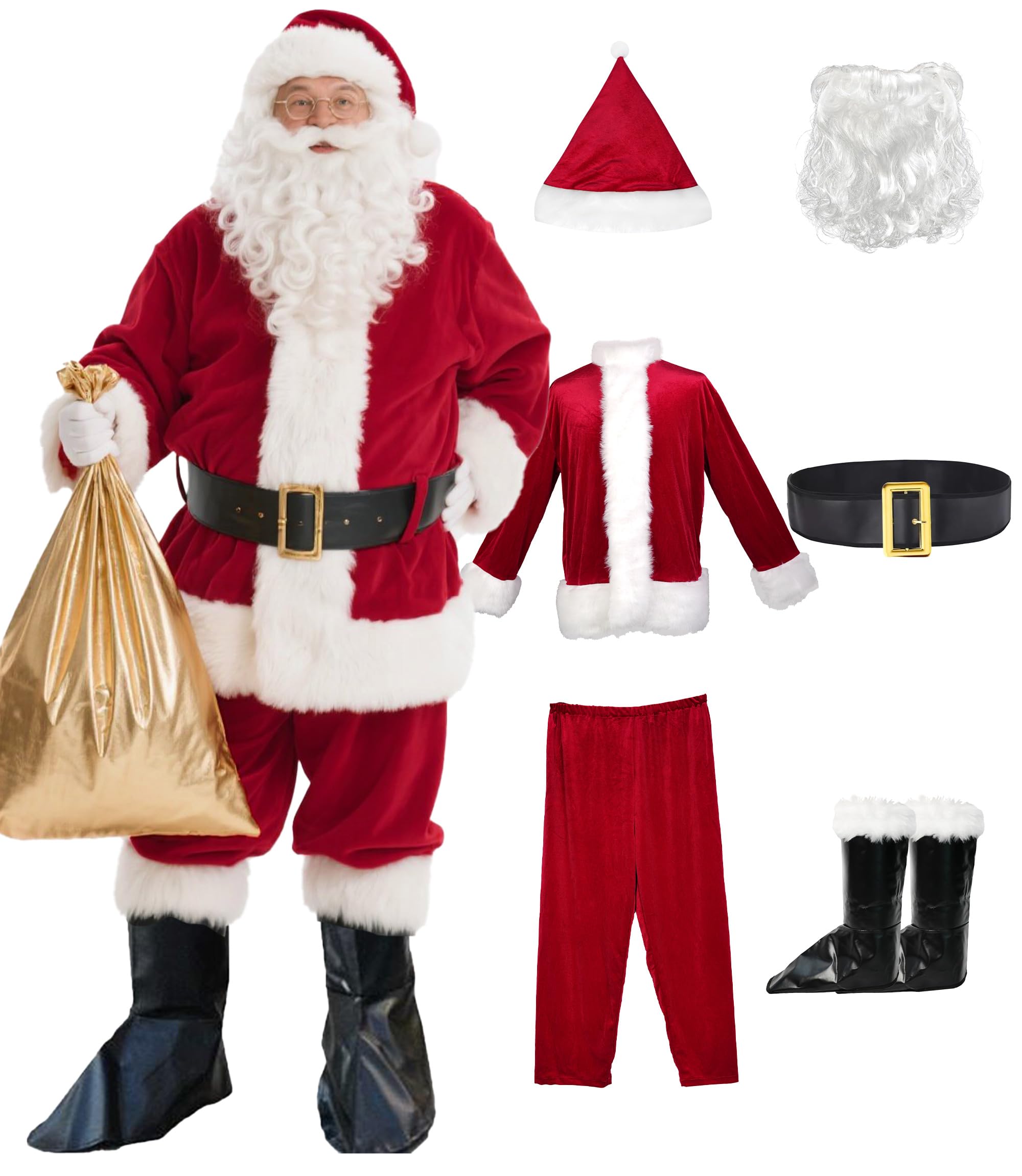 Photo 1 of ***(STOCK PHOTO FOR REFERENCE ONLY/ ALL WHITE SPOTS ARE PINK)***AMHSCOCA Santa Claus Costume for Men 9Pcs Santa Costume, Santa Suit Adults Men Professional Christmas Adult Santa Outfit