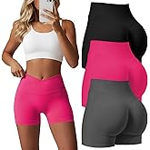 Coume 3 Pack Women's Workout Gym Shorts High Waist Seamless Biker Shorts Cross Butt Lifting Scrunch Athletic Yoga Sports