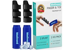 Medineed 2PCS Finger Ice Pack & 2PCS Trigger Finger Splint, Thumb Splint & Sleeves Cold for Pain Relief, Reusable Compression Thumb Brace for Toe Injuries, Arthritis, Sprains (Blue2+2)