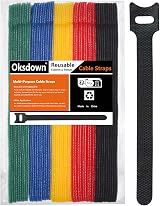 Oksdown 50 Pack Reusable Cable Ties 5 Color Hook and Loop Cable Management