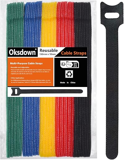 Oksdown 50 Pack Reusable Cable Ties 5 Color Hook and Loop Cable Management
