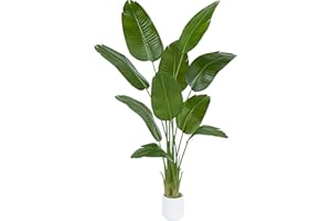 TXABL Artificial Bird of Paradise Plant Fake Palm Tree Feaux Plants in White Pot Artificial Tree Fake Plant for Indoor Outdoo