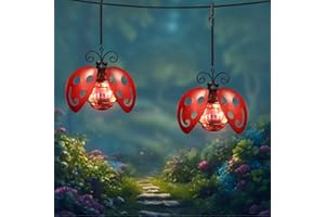 YAMODOOR 2 Pack Lady Bug Solar Outdoor Hanging Lantern Creative Small Sculpture Lights Durable Waterproof Lamp Suitable for Festivals Garden Decor Birthday Gifts for Grandma Mom Women Girl