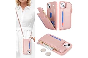 Cavor for iPhone 13 Case Wallet with Card Holder for Women,for iPhone 14 Case with Strap,Crossbody Lanyard and Wristlet,Leath