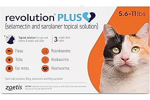Revolution Plus (selamectin and sarolaner Topical Solution) for Cats, 5.6-11 lbs (Orange), 3 Tubes