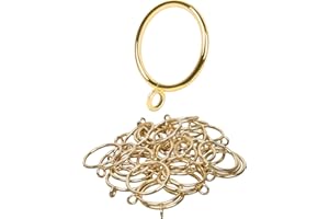 Manysky Curtain Rings with Eyelets, 48 Pack Metal Drapery Rings for Pinch Pleat Curtains Panels, Drape Rings Fits Up to 1.2 in Curtains Rod, 1.5 Inch I D Gold