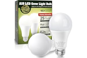 LEDERA Grow Light Bulbs, LED Grow Light Bulbs Full Spectrum, A19 Plant Light Bulbs 100W Equivalent, E26 Base, 9W Grow Light Bulbs 5000K for Indoor Plants, Seed Starting, Flowers, Greenhouse, 2-Pack