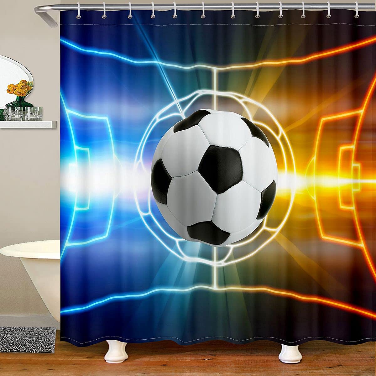 Loussiesd Football Shower Curtain Sports Bath Curtain Soccer Ball 3D America Football Waterproof Polyester Bathroom Curtains with 12 Hooks 72x72 Inch …