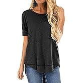 JomeDesign Summer Tops for Women Short Sleeve Side Split Casual Loose Tunic Top