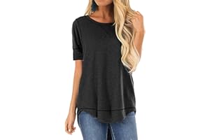 JomeDesign Summer Tops for Women Short Sleeve Side Split Casual Loose Tunic Top