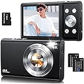 Digital Camera,Autofocus 4K Vlogging Camera for Photography with 32GB Card,48MP Portable Compact Point and Shoot Digital Camera for Teens Adult Beginner with 16X Zoom,Anti-Shake,2 Batteries(Black)