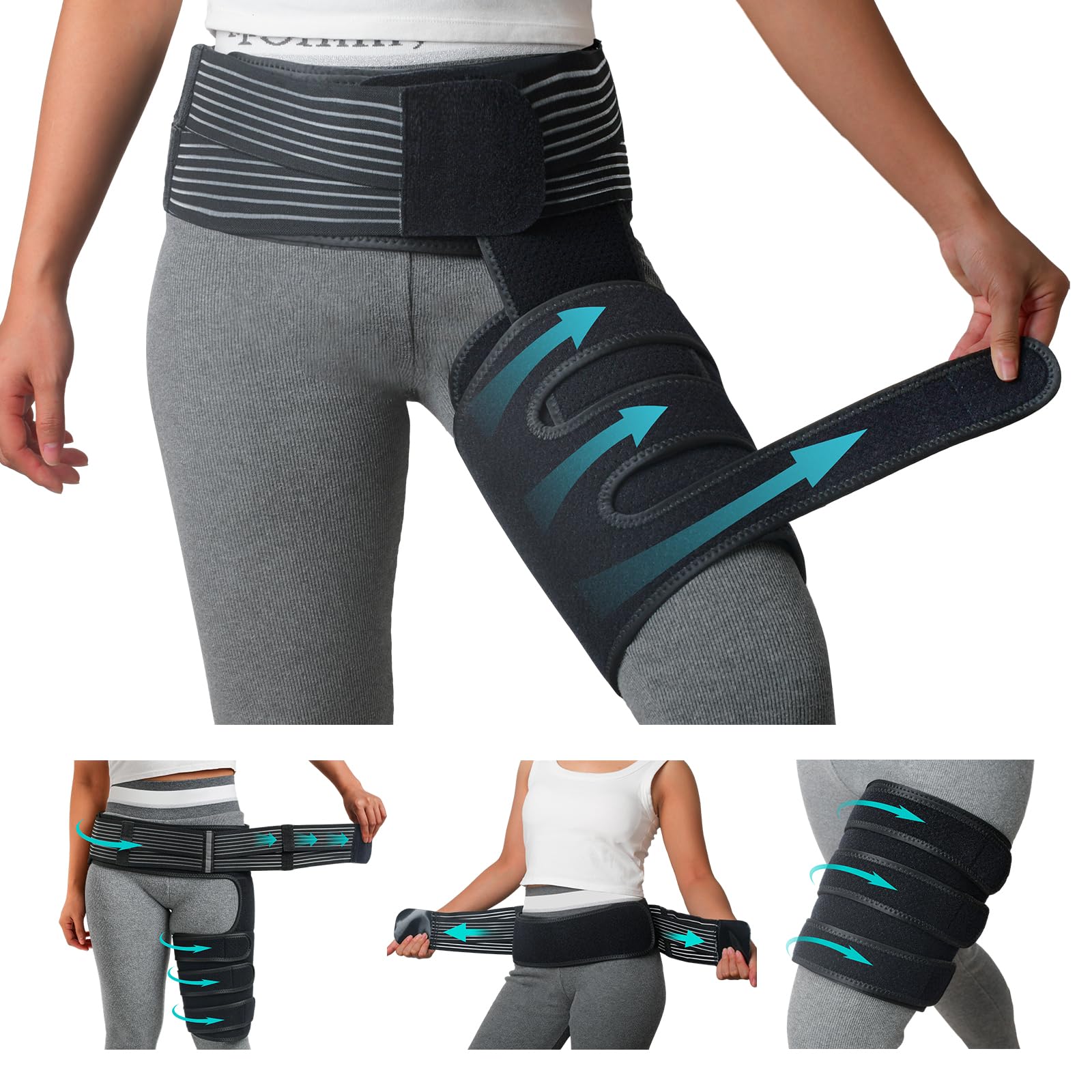 Photo 1 of *MINOR DAMAGE - USED*
JUMPOW Hip Brace for Sciatica Pain Relief - Adjustable Compression Wrap Support, Hamstring Compression Sleeve for Arthritis, Groin Injury, Pulled Thigh, Hip Pain Relief (M Size, Left/Right Leg)