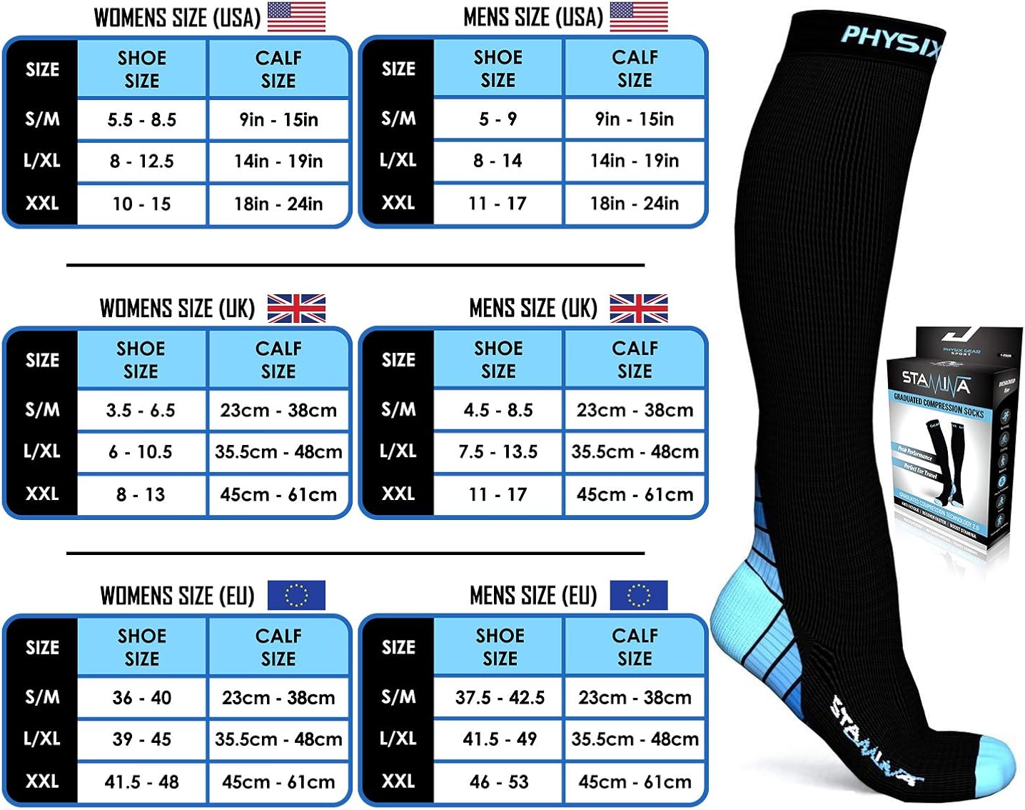 Physix Gear Sport Compression Socks for Men & Women 20-30 mmHg - Athletic Fit: Clothing