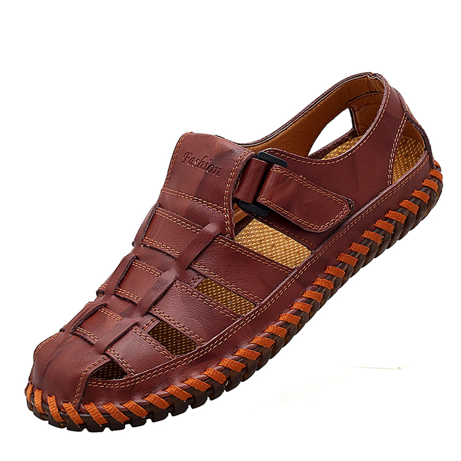 PEONAVET Men's Sandals Arch Support Casual Leather Summer Outdoor Beach Fisherman Sandals For Men