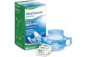 SinuCleanse Soft Tip Neti Pot Nasal Wash System, Relieves Nasal Congestion Due to Cold & Flu, Dry Air, Allergies, 30 All-Natural Saline Packets, Made in USA