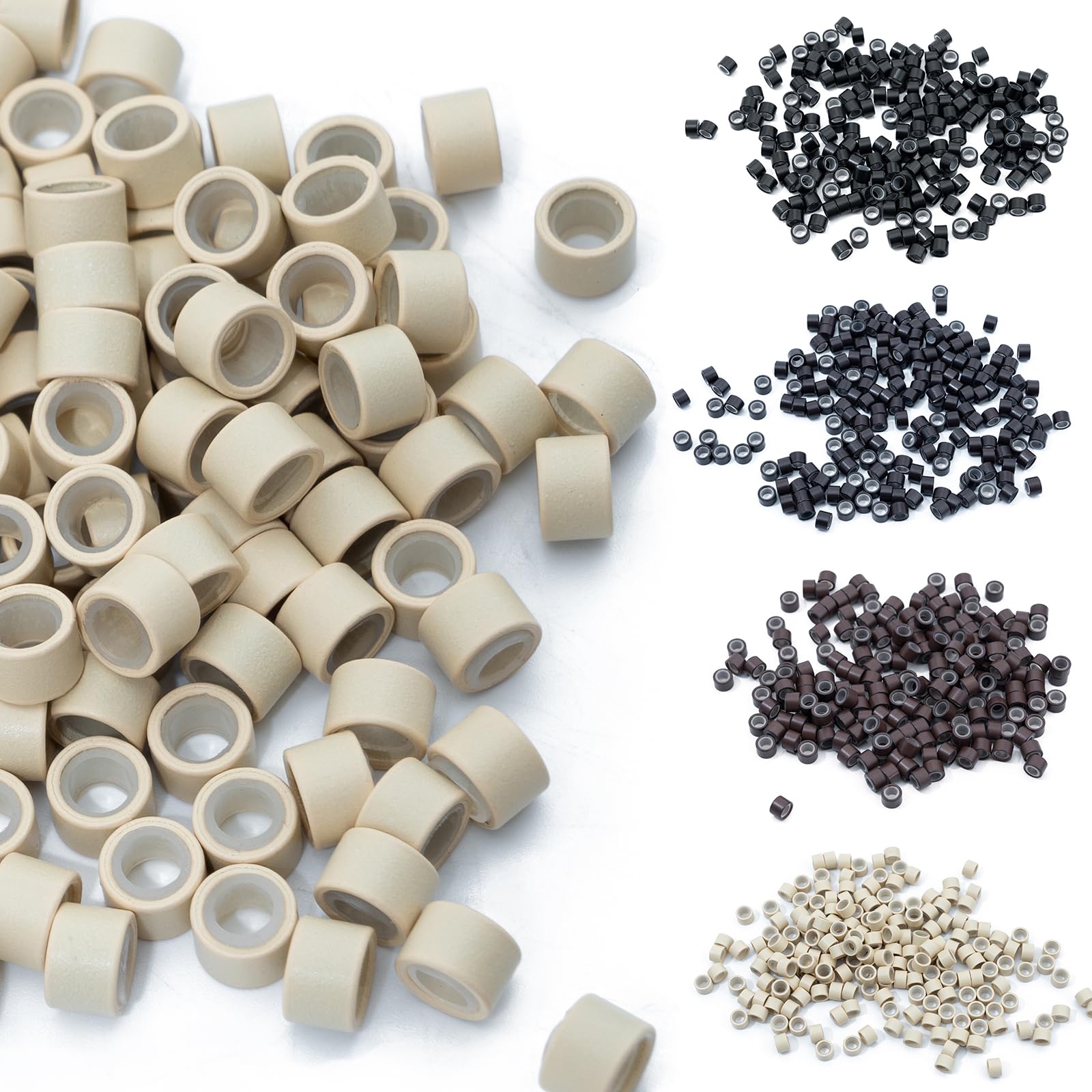 Elailite 200 Pcs Micro Rings 6mm Silicone Lined Links Beads Linkies For 1g Pre Bonded I Tip Human Hair Extensions - Beige
