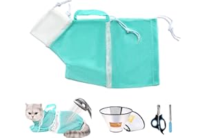 MSMUOEZ Adjustable Multifunctional Anti-Bite Shower Net Bag，Suitable for Puppies and Cat Grooming Mesh Bag, Cat Bathing Bag，Small Dogs, Cats Available Collars and Nail Clippers (Green)