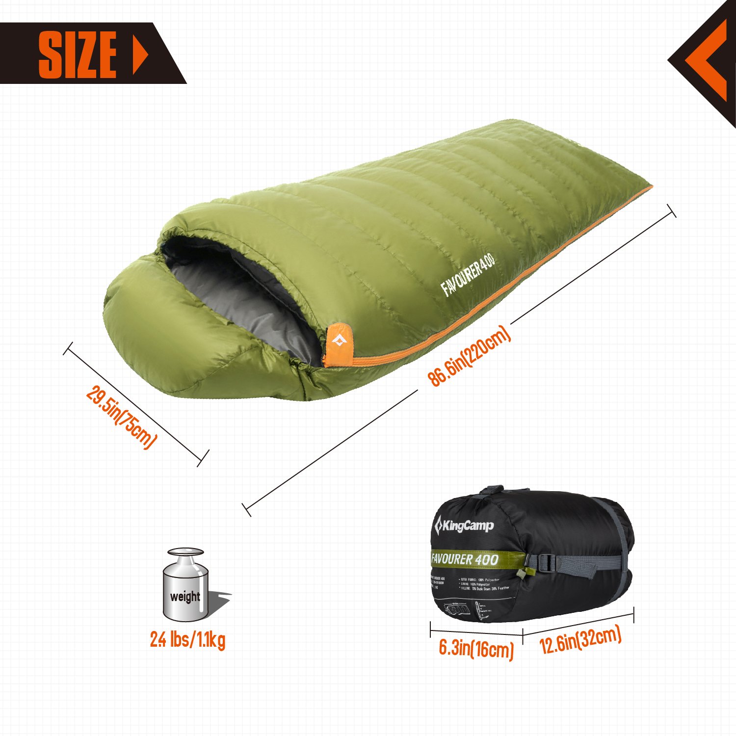KingCamp Duck Down Ultralight Compact 10.4℉ Sleeping Bag for Camping,Hiking,Backpacking
