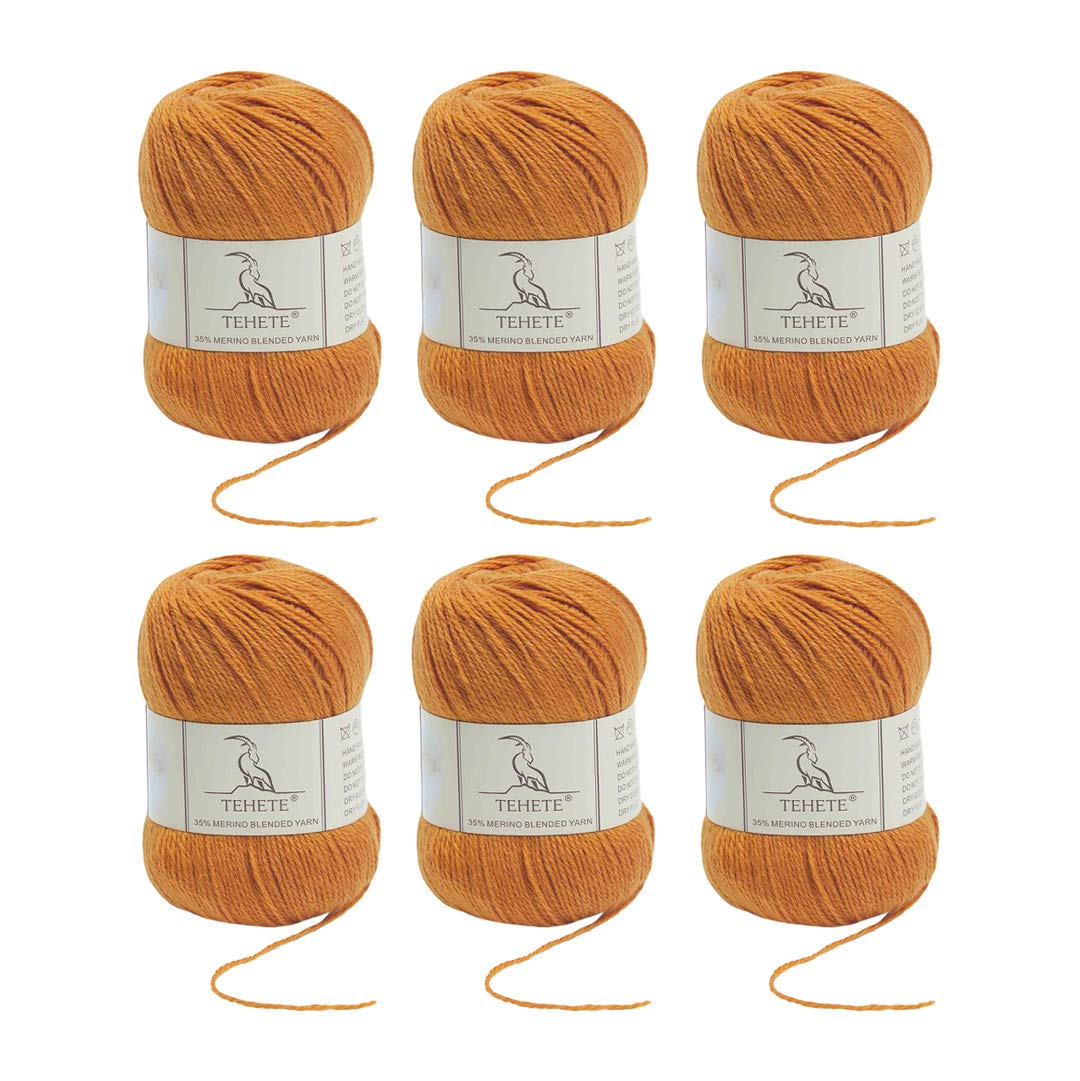 TEHETE Merino Wool Yarn for Knitting and Crochet 6x50g 35% Merino Blended Yarn 3ply Soft, Set of 6-Ginger