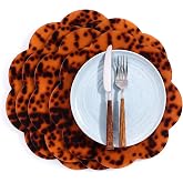 Gandeer Set of 4 Faux Scalloped Tortoiseshell Lacquered Placemats 12 Inch Waterproof Wipeable Heat Resistant Acrylic Fiber Place Mats Reversible Table Mats for Kitchen Dining Decor