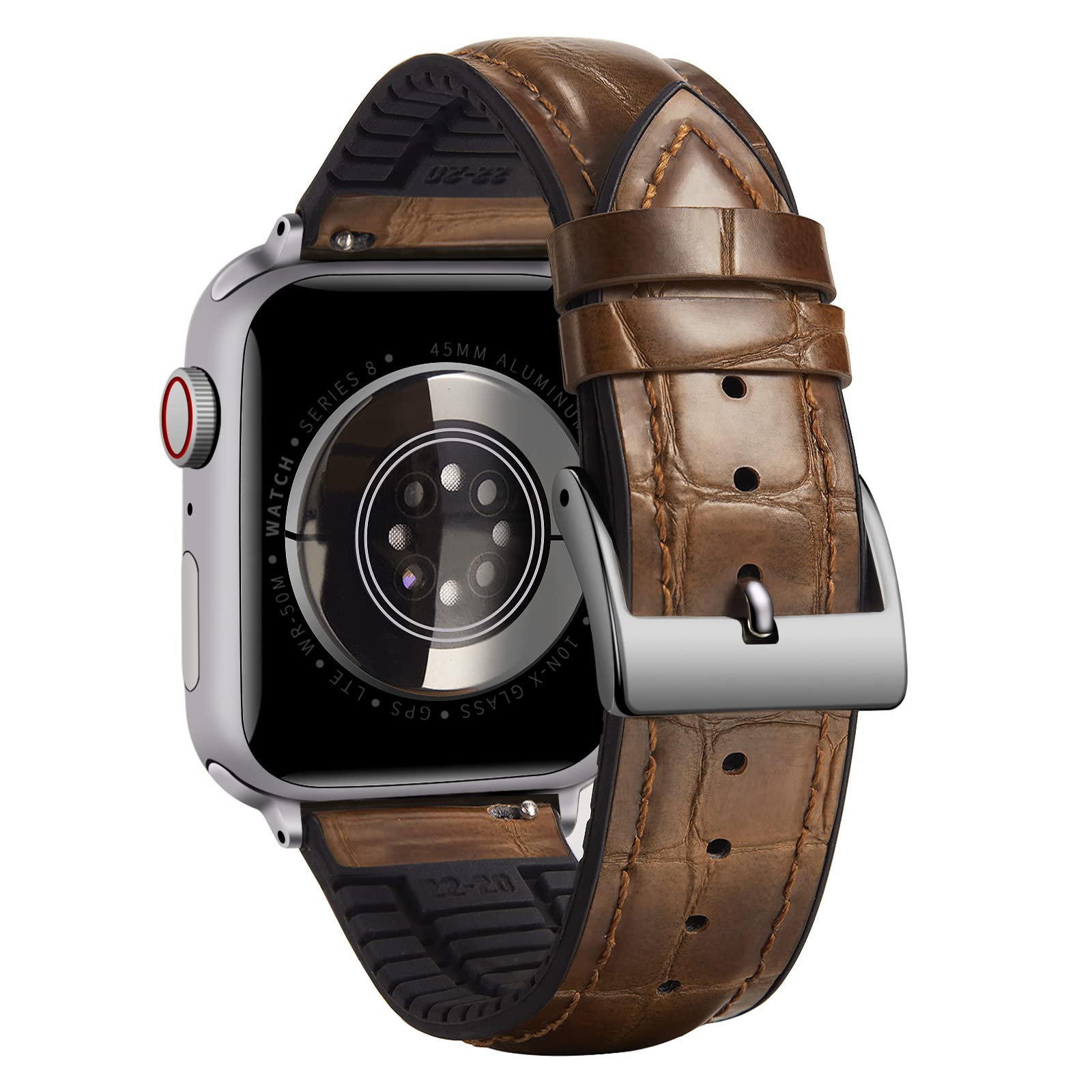 BINLUN Compatible with Apple Watch Strap 49mm 46mm 45mm 44mm 42mm Alligator Pattern Leather Band Silicone Hybrid Replacement Strap Fit for iWatch Ultra SE Series 11/10/9/8/7/6/5/4/3/2/1,Light Brown