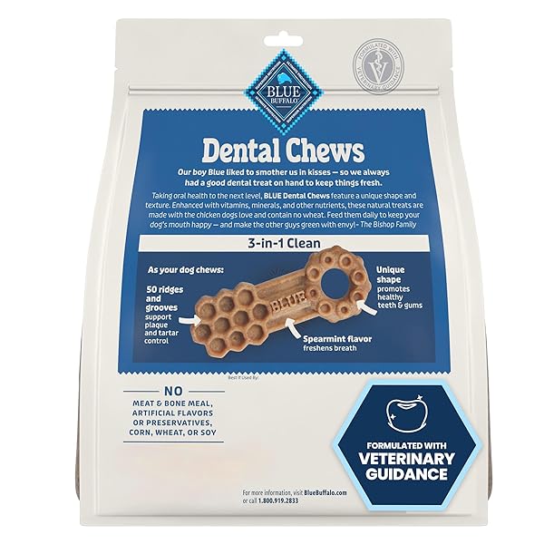 BLUE BUFFALO MEDIUM DENTAL CHEWS FOR DOGS, DAILY DENTAL CARE DOG TREATS MADE IN THE USA WITH NATURAL INGREDIENTS, CHICKEN & SPEARMINT (14 COUNT)