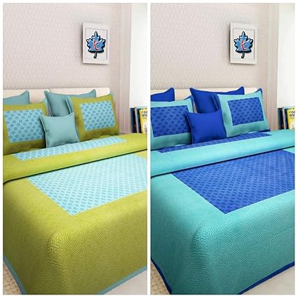 Suraaj Fashion Cotton Double Bedsheets with 4 Pillow Covers - Combo Set of 2 (Multicolour)
