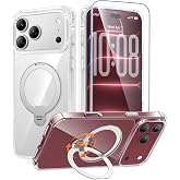 FNTCASE for iPhone 18 Pro /iPhone 17 Pro Case with 360 Spin Magnetic Stand | Compatible with Magsafe,Screen Protector,Anti Yellowing Military Grade Shockproof Transparent Phone Cover Clear