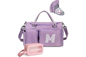 Elilier Initial Gift, Duffel Gym Bag for Girls Boys, Kids Travel Duffel Bag, Sports Bag, Personalized Weekender Bag with Shoes Compartment, Overnight Bag Sleepover Bag Dance Bag, Girls Gifts for Kid