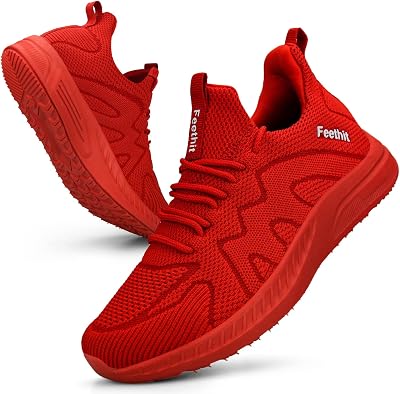 Feethit Women Trainers Casual Sneakers Lightweight Breathable Red 5
