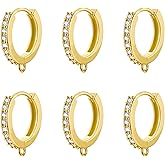 6Pcs Gold Zirconia Hoops for Earrings, Hypoallergenic 14K Goldplated Earring Hooks Round Huggie Zirconia Hoop with Loop Leverback Dangle Earring Making Gold Jewelry Findings Supplies Replacement Set