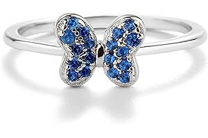 Precious Pieces Girls Sterling Silver Butterfly CZ Simulated Birthstone Baby Ring for Little Girls, Kids and Toddlers