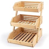 LEIMO KPARTS 3 Tier Bamboo Fruit Basket Stand For Kitchen Counter,Fruit Bowl Holder For Kitchen Countertop,Fruit Vegetable Storage Basket