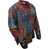 Shopoholic Fashion Mens Patchwork Stripe Hippie Shirt, Handmade Bohemian Summer Festival Clothing