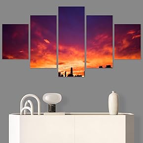 SIGNWIN 5 Panel Canvas Wall Art Cityscape Sunset...