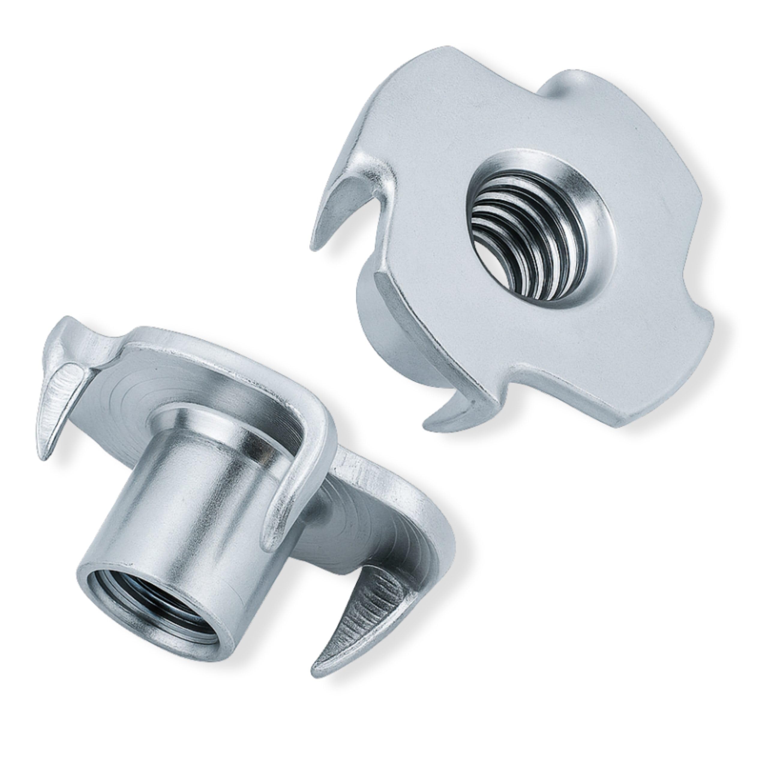HEXATON 4 Pronged Tee Nuts - M4 x 8 mm - 100 Pieces - Zinc Plated Steel - Metal T-Nuts Threaded Inserts with Metric Thread