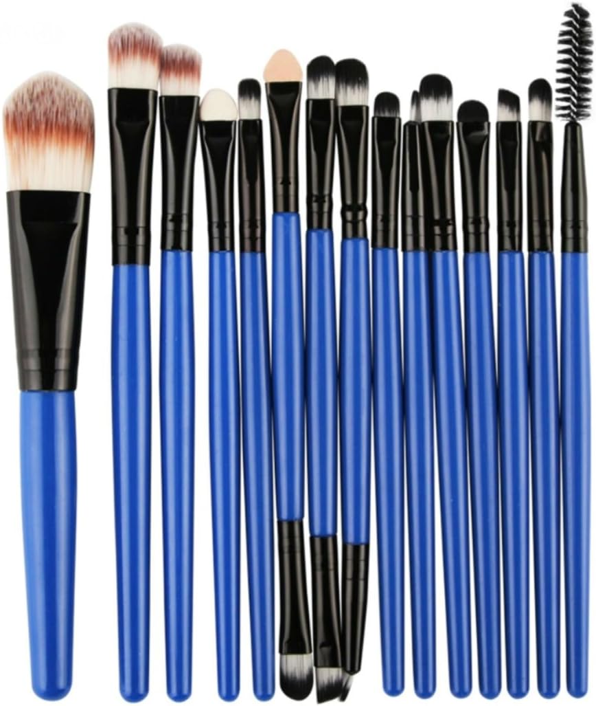 KiraShan - Makeup Brush Set 15pc Eye Shadow Foundation Eyebrow Lip Powder Cosmetic Brushes (Blue, Black)