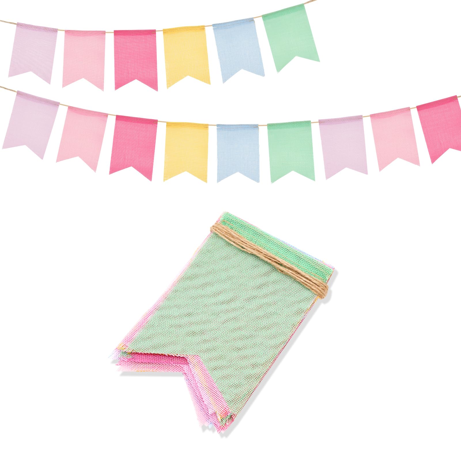 G2PLUS Multicolor Imitation Linen Bunting - 6.5 M Colorful Bunting Banner - 24PCS Waterproof Garden Garland Flag for Garden Wedding Party Decoration