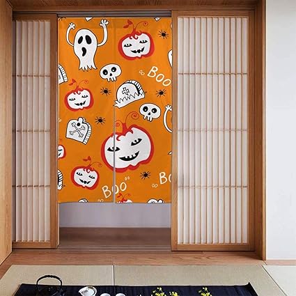 Amazon ハロウィン ドアカーテン テラス用 カーテン 網戸 遮熱 遮光 目隠し のれん 簡単 間仕切り 玄関 カーテン リビング階段や玄間 部屋 間仕切り目隠し おしゃれ 壁掛け タペストリー デザイン プライバシー保護 のれん オンライン通販