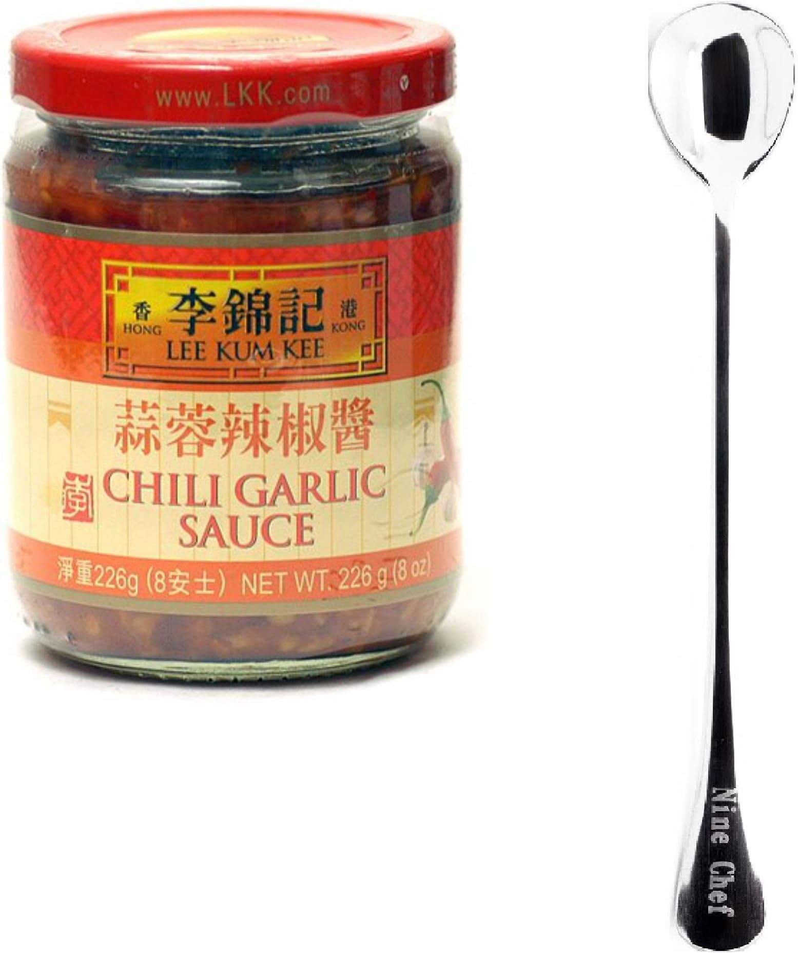Lee Kum Kee Sauce (Chili Garlic Sauce (蒜蓉辣椒酱), 1 Bottle) + One NineChef Spoon