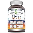 Amazing Formulas Vitamin D3 5000 IU with Vitamin K2 100 mcg | D3 + K2 Complex Supplement | Veggie Capsules | Non-GMO | Gluten Free | Made in USA (60 Count)