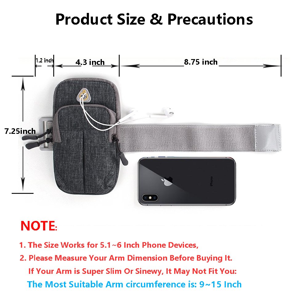 LENPOW Multifunctional Outdoor Sports Armband Sweatproof Running Armbag Casual Arm Package Bag Gym Fitness Cell Phone Pockets Key Holder for iPhone X 8 7 6s 6 Plus Samsung Galaxy Note 5 4 S9 S8 Edge