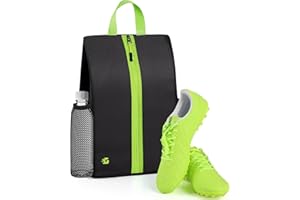 GLORIEROO Smell Proof Shoe Bags for Travel-Soccer Cleat Bag Smell Proof with Active Carbon Fabric | Odor-Absorbing Water-Resistant Track Shoe bags for Sports (Black with Green, UP TO US14)