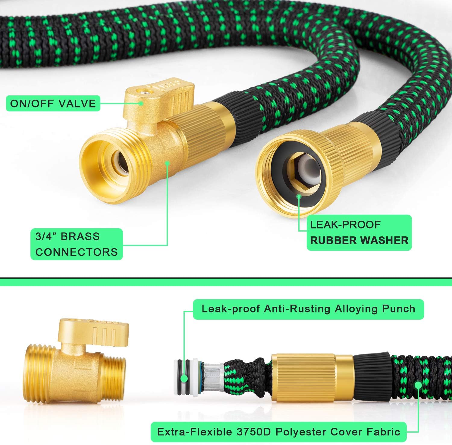 Zalotte Expandable Garden Hose with 9 Function Nozzle, Leakproof Lightweight Expanding Garden Water Hose with Solid Brass Fittings, Extra Strength 3750D Durable Gardening Flexible Hose Pipe(25ft) : Garden & Outdoor