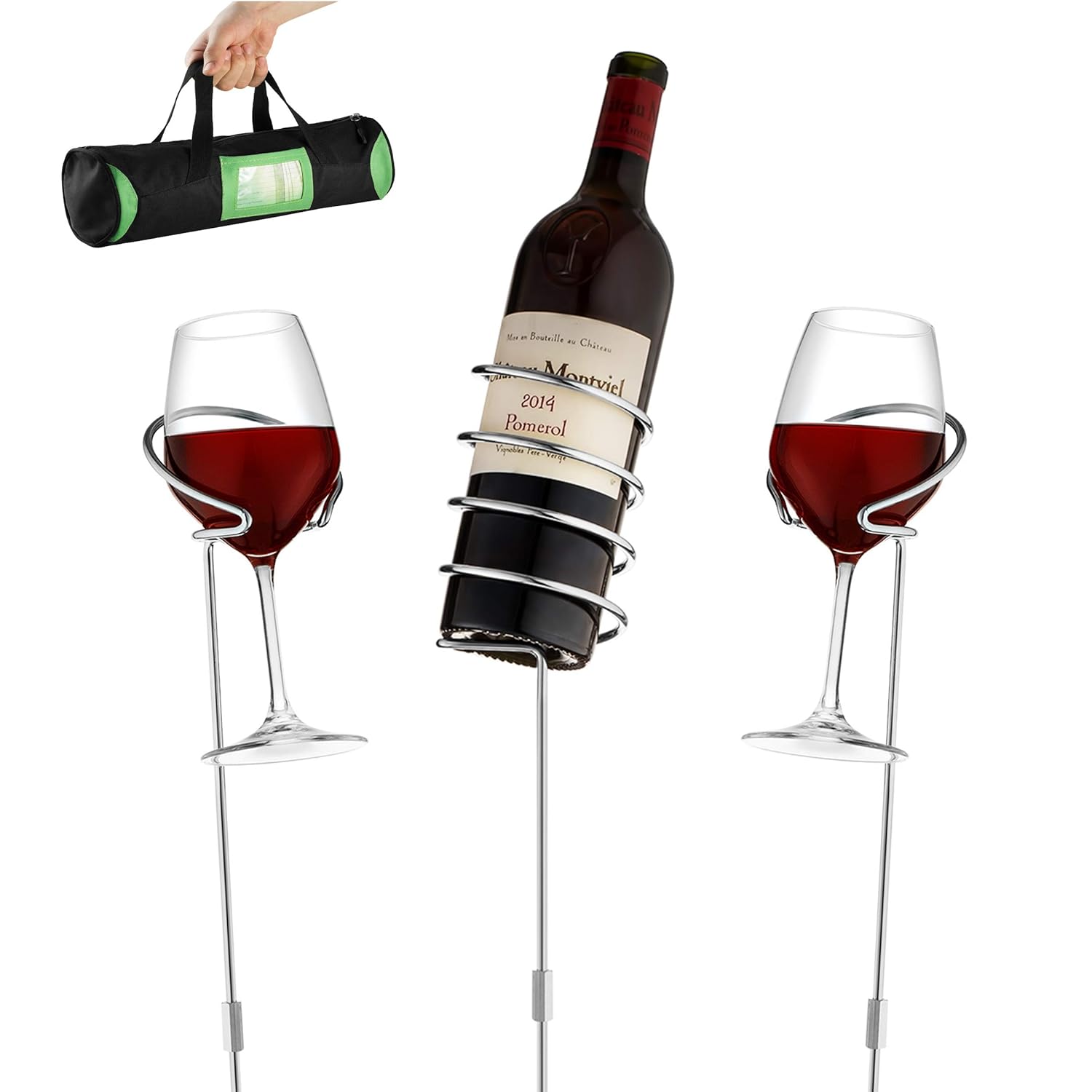 Wine Bottle & Cup Standing Holder Rack Adjustable Height