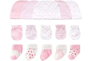 Ruliby Baby Hats Mittens and Socks Set Cotton Newborn Hat Beanie Soft Infant Girls Boys Caps Gloves 0-6 month