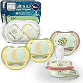 Philips Avent Ultra Air Nighttime Pacifiers - Orthodontic Design, for Babies 18 Months+, Glow in The Dark, Extra-Firm Silicone Symmetrical Nipple, BPA-Free, 2 Sterilizing Cases, 4 Pack, SCF376/38